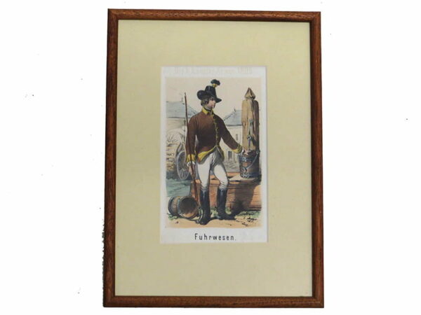 TAROZITNA-KOLOROVANA-LITOGRAFIE-VOJAK-VOZATAJ-FUHRWESEN-ROK-1805
