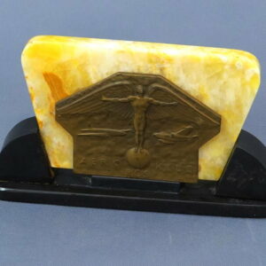 STAROZITNA-ART-DECO-PLAKETA-AEROKLUB-KAREL-OTAHAL-BRONZ-ONYX-MRAMOR