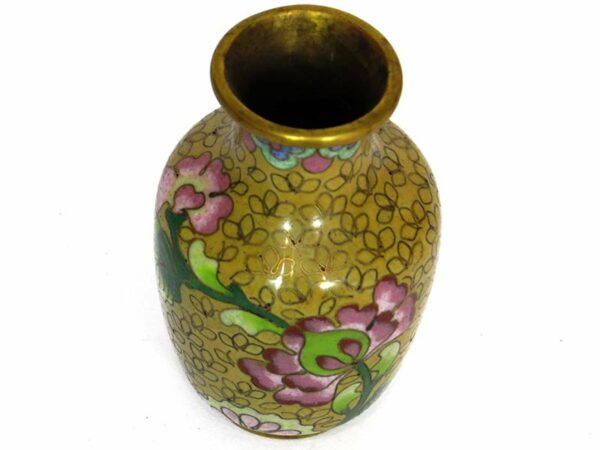 STAROZITNA-MALA-VAZA-ZLUTY-EMAIL-CLOISONNE-CHRYZANTEMA-CINA